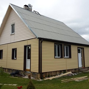 Отделка фасада 120м2 сайдингом Альта-Профиль золотистый Корабельный брус